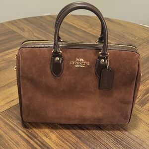 COACH Brown Suede Large Rowan Handbag/ Crossbody